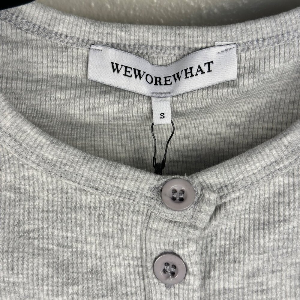 WeWoreWhat Womens Henley Bodysuit Gray Sz S Ribbed Long-Sleeve Comfy Stretch NWT - Picture 4 of 12